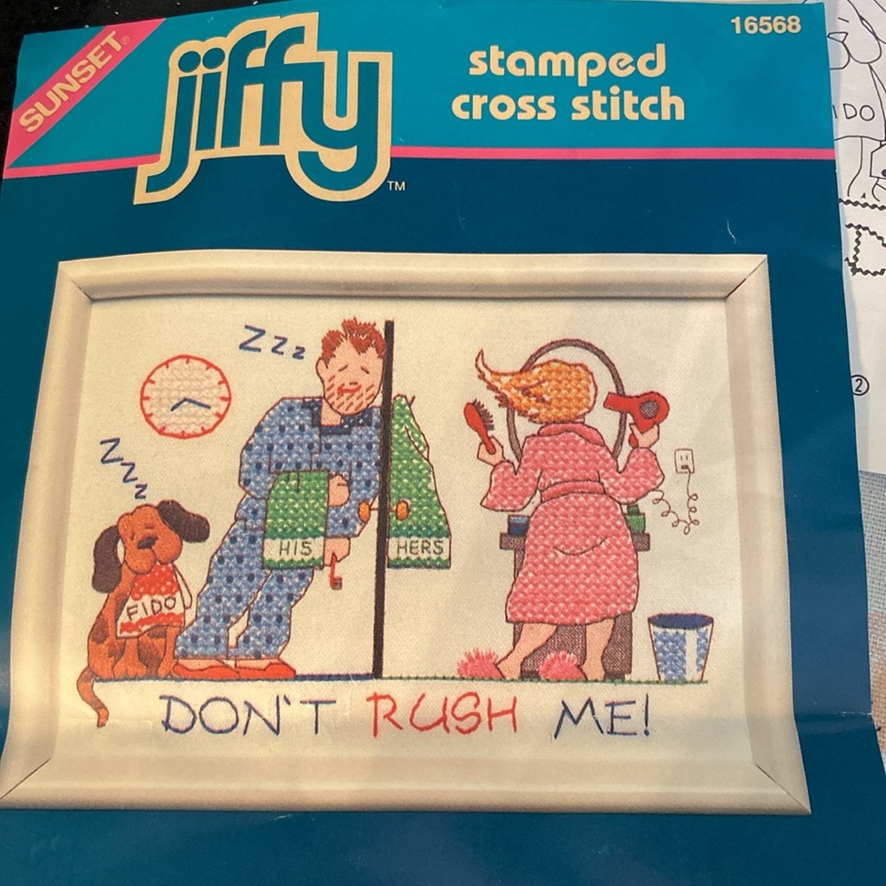 Vintage Stamped Cross Stitch Kit - Bathroom, Dressing Room: Don’t Rush Me!